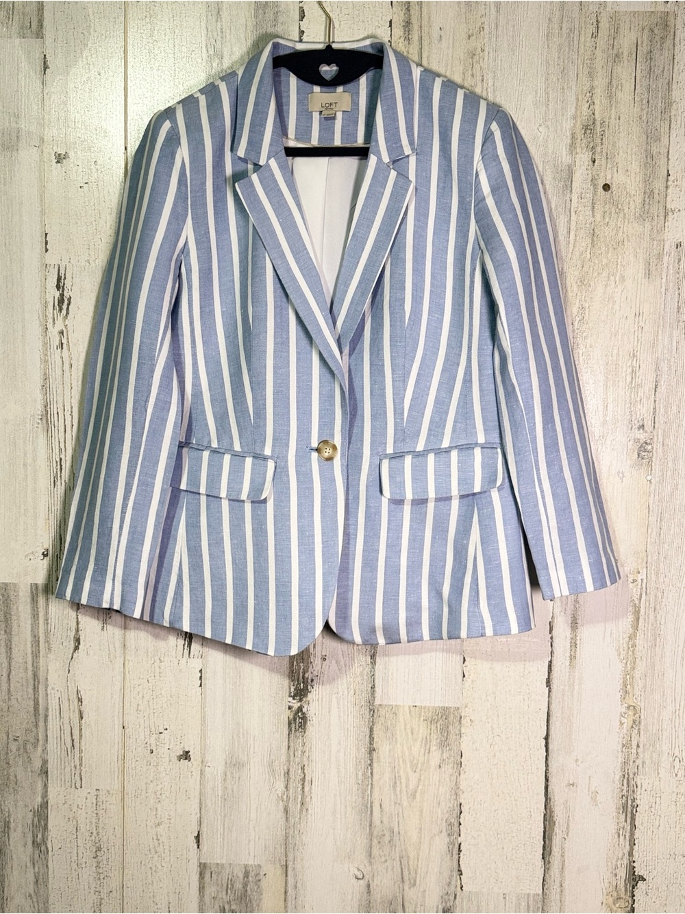 LOFT Blue and White Striped Linen Blend Blazer Jacket - Women’s Size 6P Petite